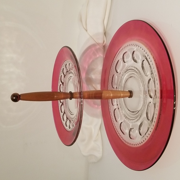 Vintage King's Crown Ruby-Flashed 2-Tier Tidbit Serving Tray - Picture 3 of 17